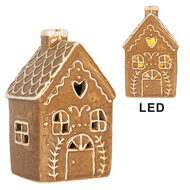 Clayre & Eef | Decoratie Huisje met LED Bruin Wit 7x6x12 cm | 6CE2333