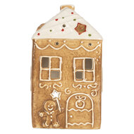 Clayre &amp; Eef   | Theelichthouder Kerst Huisje Bruin Wit 9x7x16 cm | 6CE2334