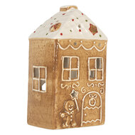 Clayre &amp; Eef   | Theelichthouder Kerst Huisje Bruin Wit 9x7x16 cm | 6CE2334