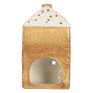 Clayre &amp; Eef   | Theelichthouder Kerst Huisje Bruin Wit 9x7x16 cm | 6CE2334