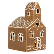 Clayre &amp; Eef   | Theelichthouder Kerst Huisje Bruin Wit 10x10x16 cm | 6CE2335