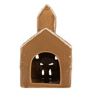 Clayre &amp; Eef   | Theelichthouder Kerst Huisje Bruin Wit 10x10x16 cm | 6CE2335