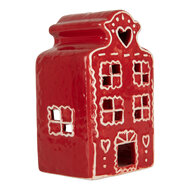 Clayre &amp; Eef   | Theelichthouder Kerst Huisje Rood Wit 8x7x13 cm | 6CE2336