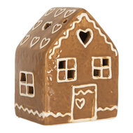 Clayre &amp; Eef   | Decoratie Huisje met LED Bruin Wit 8x6x10 cm | 6CE2337