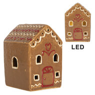 Clayre &amp; Eef   | Decoratie Huisje met LED Bruin Wit 8x6x11 cm | 6CE2340