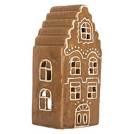 Clayre &amp; Eef   | Theelichthouder Kerst Huisje Bruin Wit 8x7x16 cm | 6CE2341
