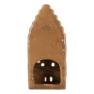 Clayre &amp; Eef   | Theelichthouder Kerst Huisje Bruin Wit 8x7x16 cm | 6CE2341