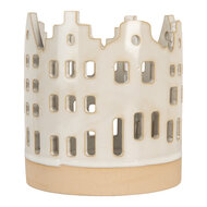 Clayre &amp; Eef   | Theelichthouder Kerst Huisjes Beige Bruin &oslash; 11x11 cm | 6CE2346