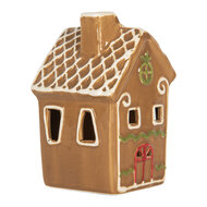 Clayre & Eef | Decoratie Huisje met LED Bruin Wit 8x8x12 cm | 6CE2349