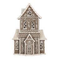 Clayre &amp; Eef   | Decoratie Huis met LED Bruin Wit 23x11x33 cm | 6PR5807