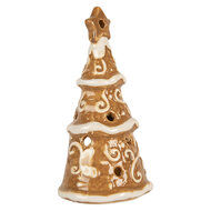 Clayre &amp; Eef   | Theelichthouder Kerstboom Bruin Wit &oslash; 8x15 cm | 6CE2361
