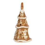 Clayre &amp; Eef   | Theelichthouder Kerstboom Bruin Wit &oslash; 8x15 cm | 6CE2361
