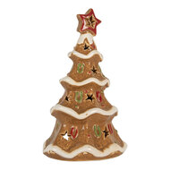 Clayre &amp; Eef   | Theelichthouder Kerstboom Bruin Wit 11x8x17 cm | 6CE2362