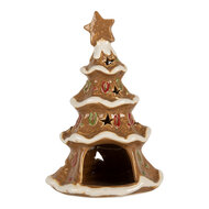 Clayre &amp; Eef   | Theelichthouder Kerstboom Bruin Wit 11x8x17 cm | 6CE2362