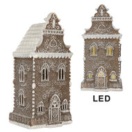 Clayre & Eef | Decoratie Huis met LED Bruin Wit 12x11x25 cm | 6PR5815