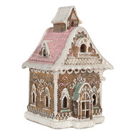 Clayre &amp; Eef   | Decoratie Huis met LED Bruin Roze 16x15x25 cm | 6PR5833