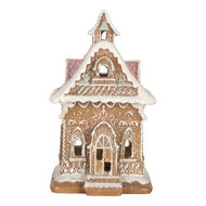 Clayre &amp; Eef   | Decoratie Huis met LED Bruin Roze 9x10x15 cm | 6PR5843