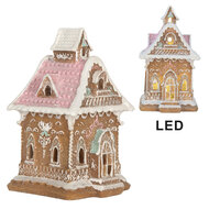 Clayre &amp; Eef   | Decoratie Huis met LED Bruin Roze 9x10x15 cm | 6PR5843