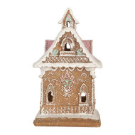 Clayre &amp; Eef   | Decoratie Huis met LED Bruin Roze 9x10x15 cm | 6PR5843