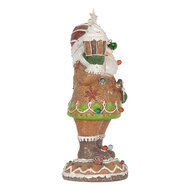 Clayre &amp; Eef   | Kerstdecoratie Kerstman met LED Bruin Wit 15x13x32 cm / 3xAAA | 6PR5853