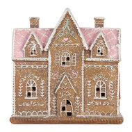 Clayre &amp; Eef   | Decoratie Huis met LED Bruin Roze 21x8x20 cm | 6PR5857