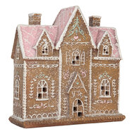 Clayre &amp; Eef   | Decoratie Huis met LED Bruin Roze 21x8x20 cm | 6PR5857