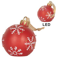 Clayre &amp; Eef   | Decoratie hanger Kerstbal met LED Rood Wit &oslash; 12x14 cm | 6PR5858