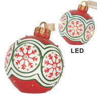 Clayre &amp; Eef   | Decoratie hanger Kerstbal met LED Rood Wit &oslash; 12x14 cm | 6PR5859