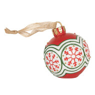 Clayre &amp; Eef   | Decoratie hanger Kerstbal met LED Rood Wit &oslash; 12x14 cm | 6PR5859