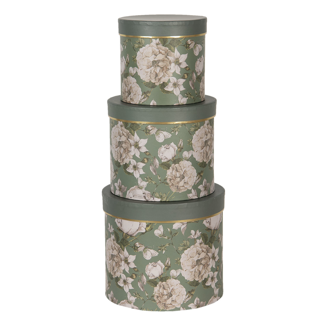 Clayre & Eef   | Hoedendoos Set van 3 Groen ø 20x17 / ø 17x15 / ø 14x13 cm | 64743