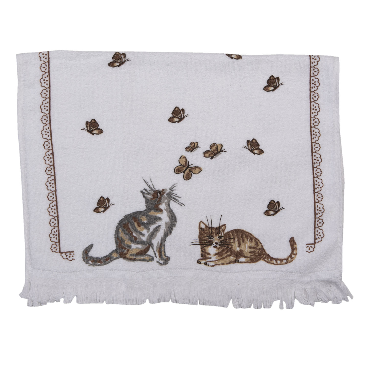 Clayre & Eef   | Gastendoekje Wit, Bruin, Zwart 40x66 cm | CT014