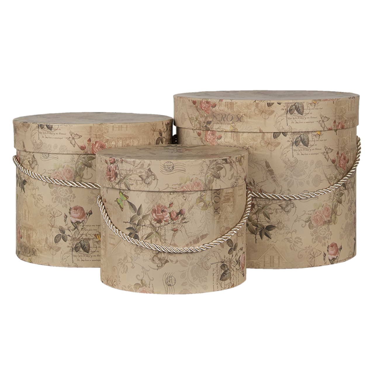 Clayre & Eef   | Hoedendoos Set van 3 Beige ø 23x20 / ø 20x17 / ø 17x14 cm | 65012