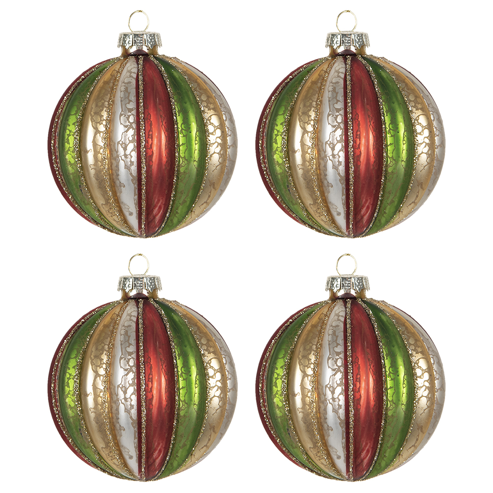 Clayre & Eef   | Kerstballen set van 4 Meerkleurig ø 8x8 cm | 6GL2737