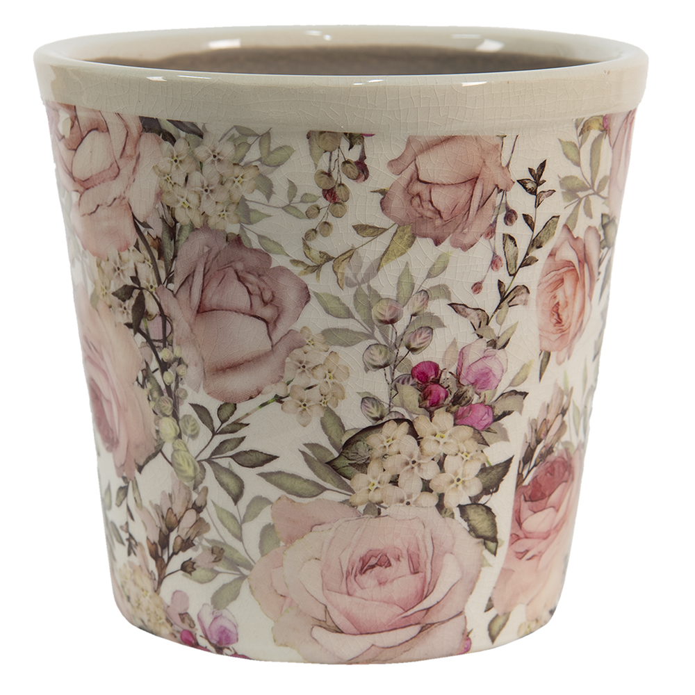 Clayre & Eef   | Bloempot Binnen Wit, Roze ø 12x11 cm | 6CE1409S