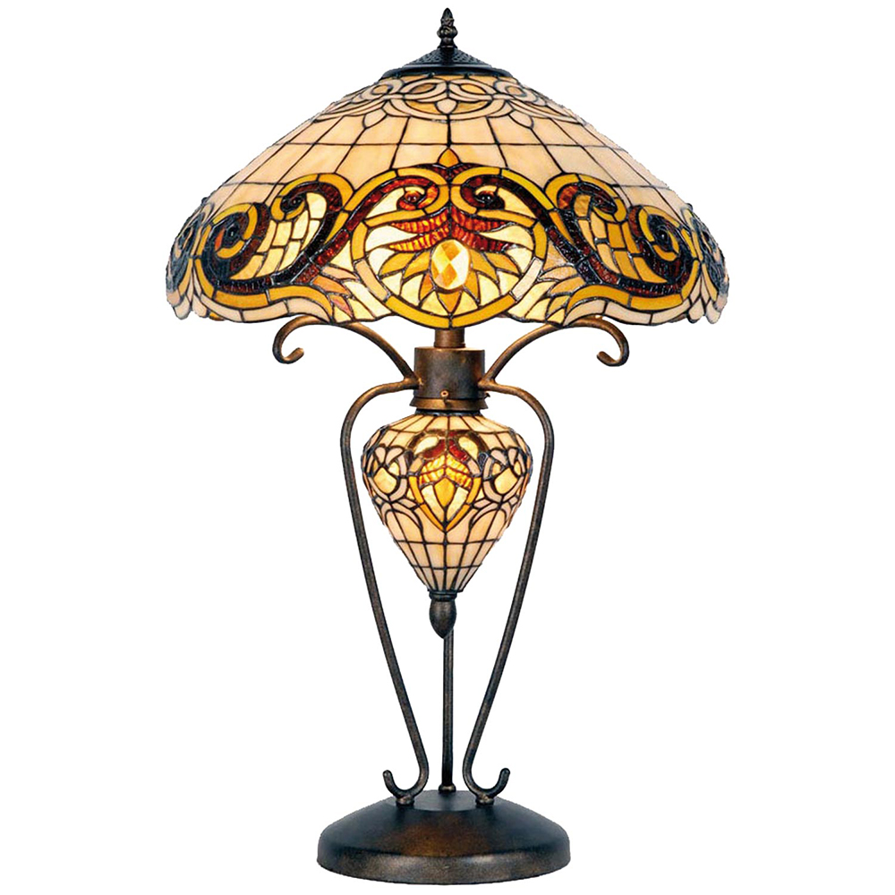 Clayre & Eef   | Tiffany Tafellamp Geel ø 46x76 cm E27/max 2x60W E14/max 1x7W | 5LL-5475