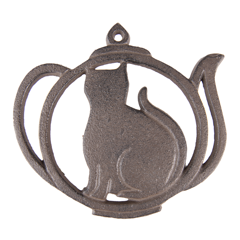 Clayre & Eef   | Onderzetters Pannen Theepot Bruin 15x15x1 cm | 6Y5274