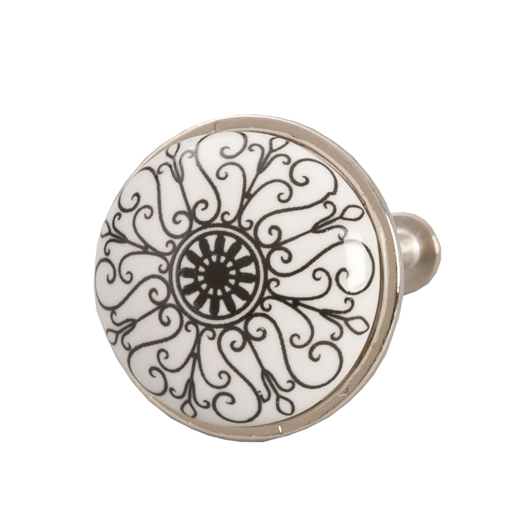 Clayre & Eef   | Deurknop Zwart Wit ø 3x2 cm | 61886