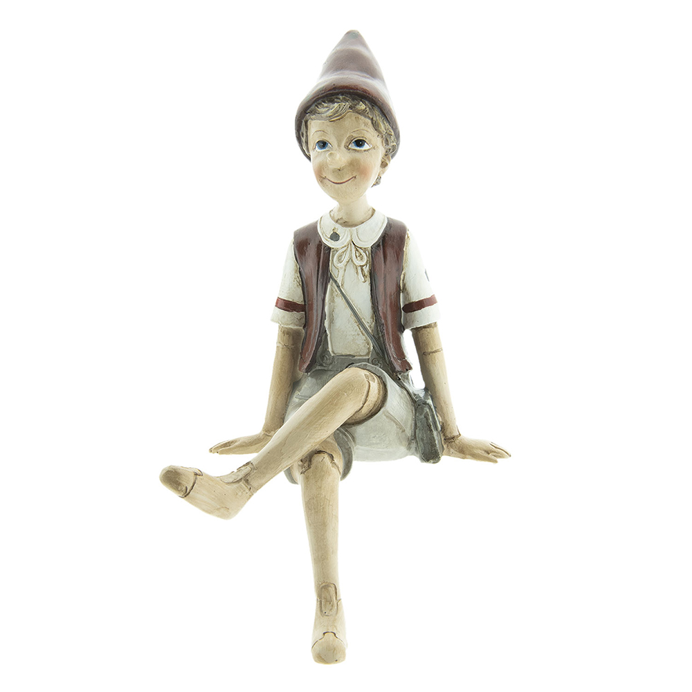 Clayre & Eef   | Decoratie Beeld Pinokkio Beige, Rood, Wit 13x12x23 cm | 6PR2419