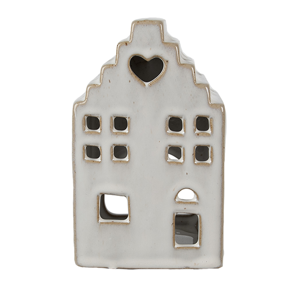 Clayre & Eef   | Theelichthouder Kerst Huisje Beige 9x7x14 cm | 6CE1588M