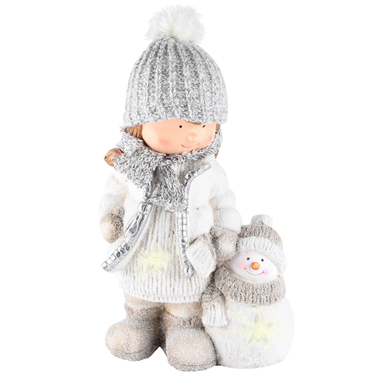 Dekoratief | Wintermeisje m/sneeuwman, magnesium, LED, 24x16x40cm | A225524
