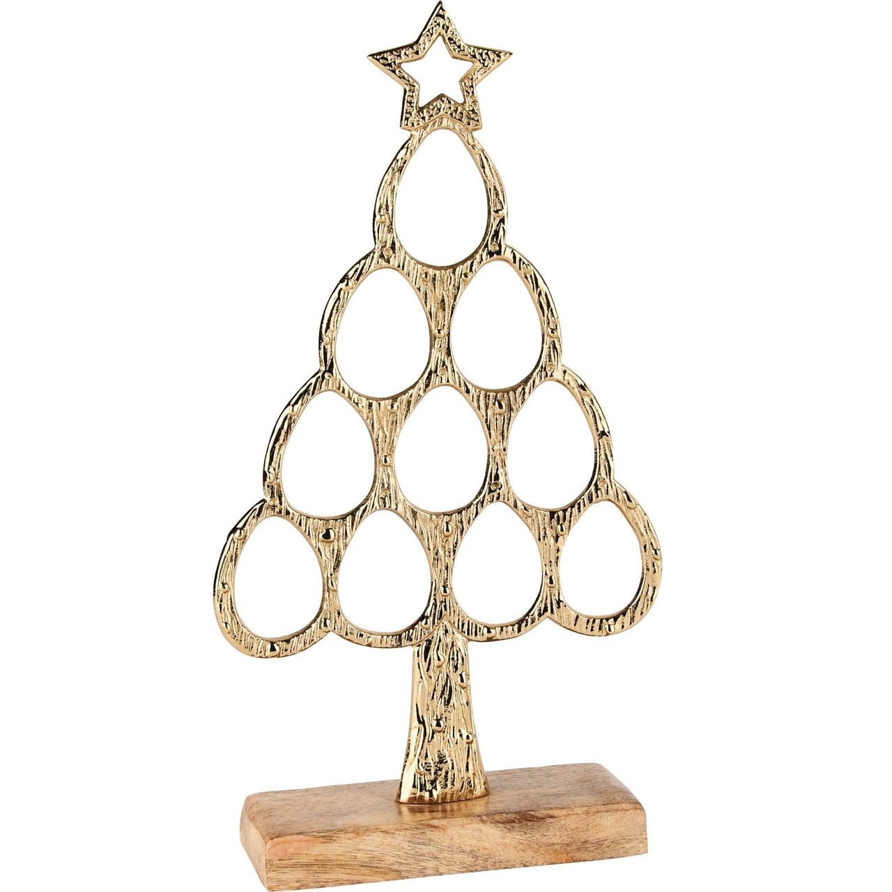 Dekoratief | Deco boom op voet, goud/nat., alu/hout, 16x5x28cm | A228150