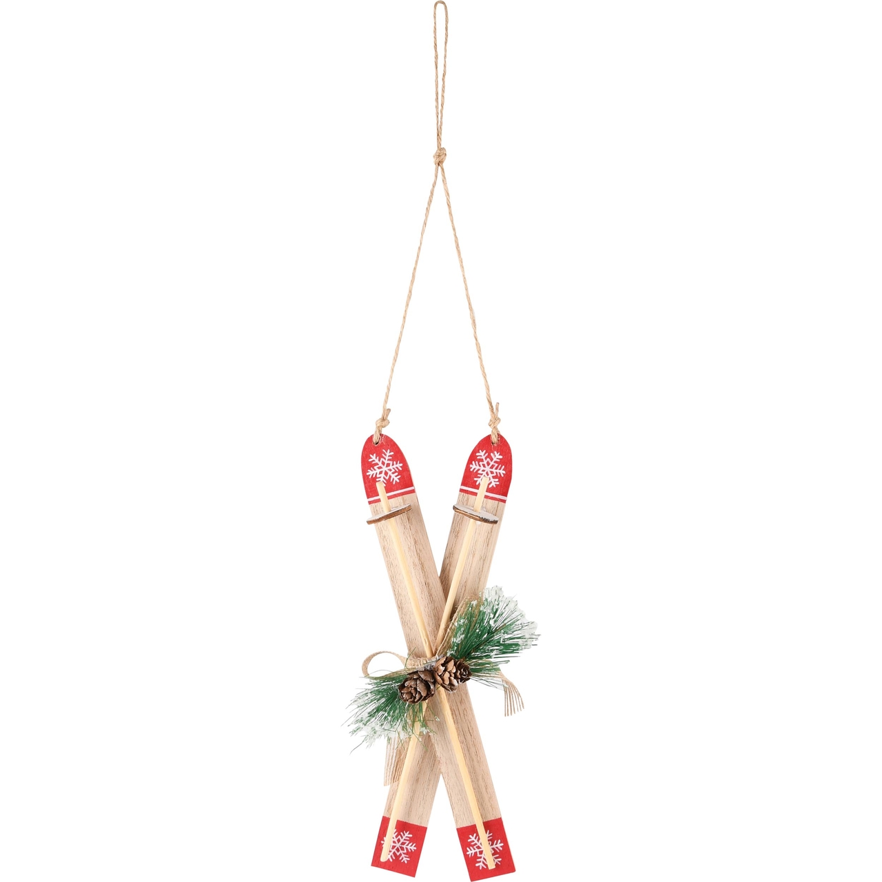 Dekoratief | Hanger ski's, naturel/rood, hout, 9x5x23cm | A235325