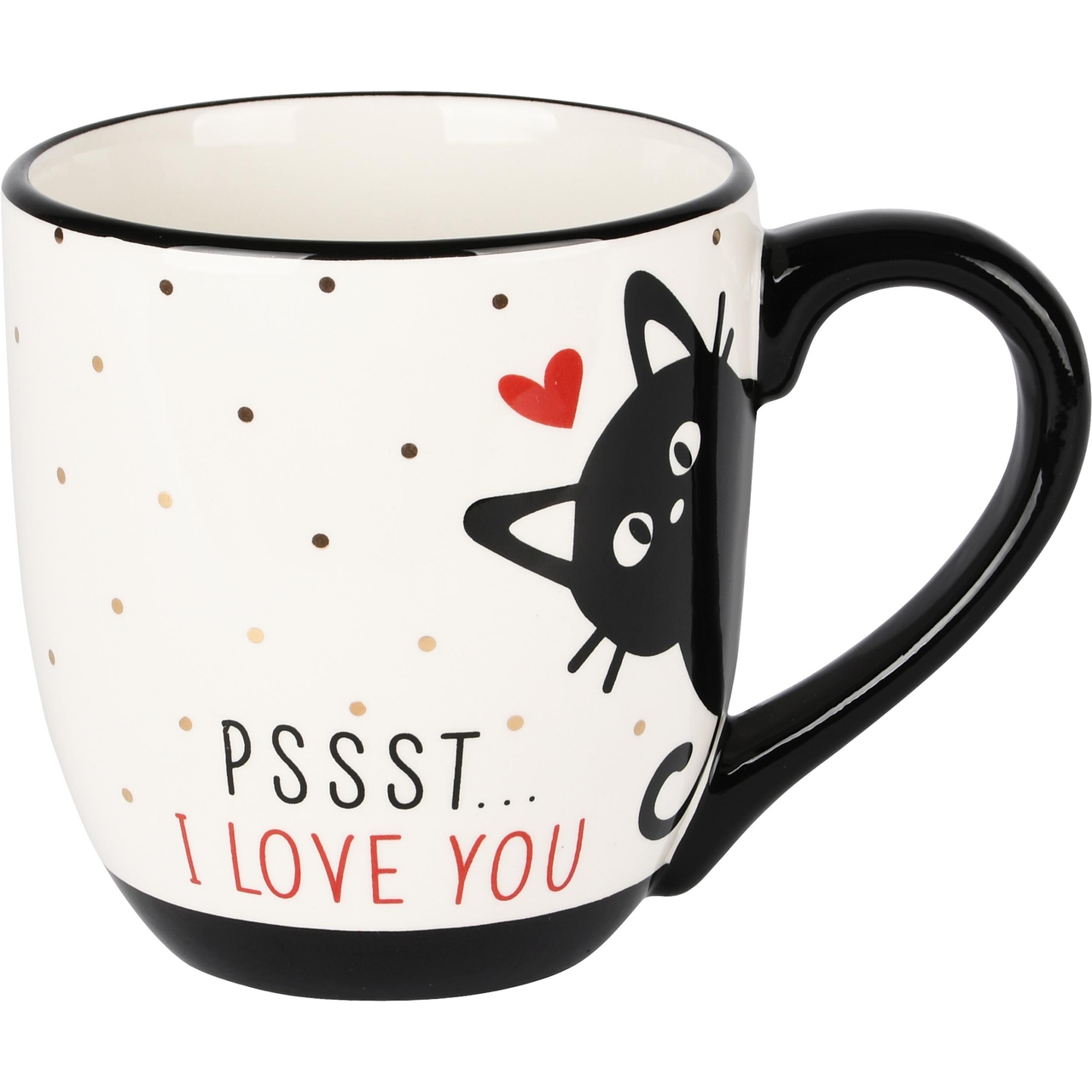 Dekoratief | Mok 'I love you' m/poes, zwart/wit, keramiek, 10x10x12cm | A235859