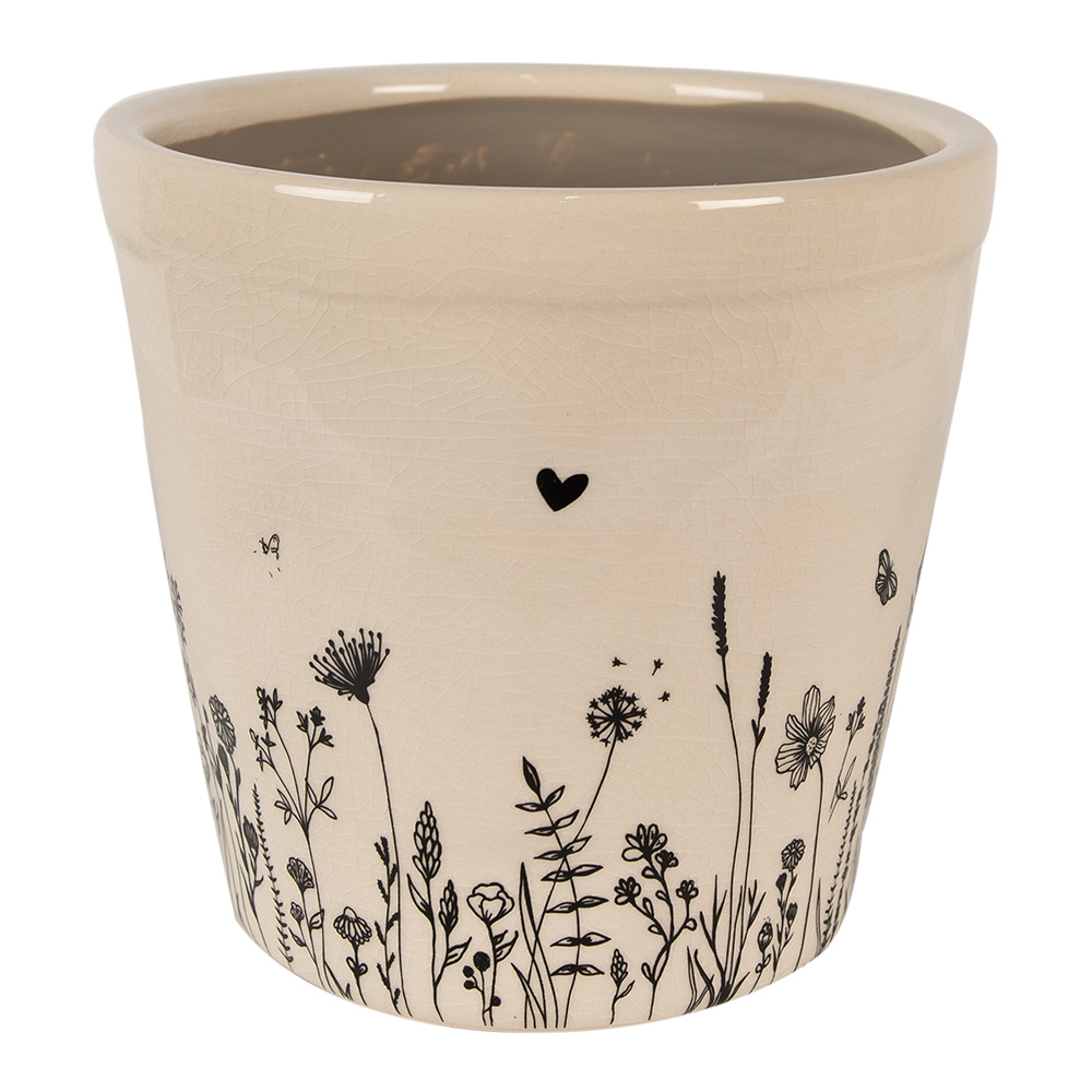 Clayre & Eef   | Bloempot Binnen Beige, Zwart ø 21x20 cm | 6CEFAF0001XL