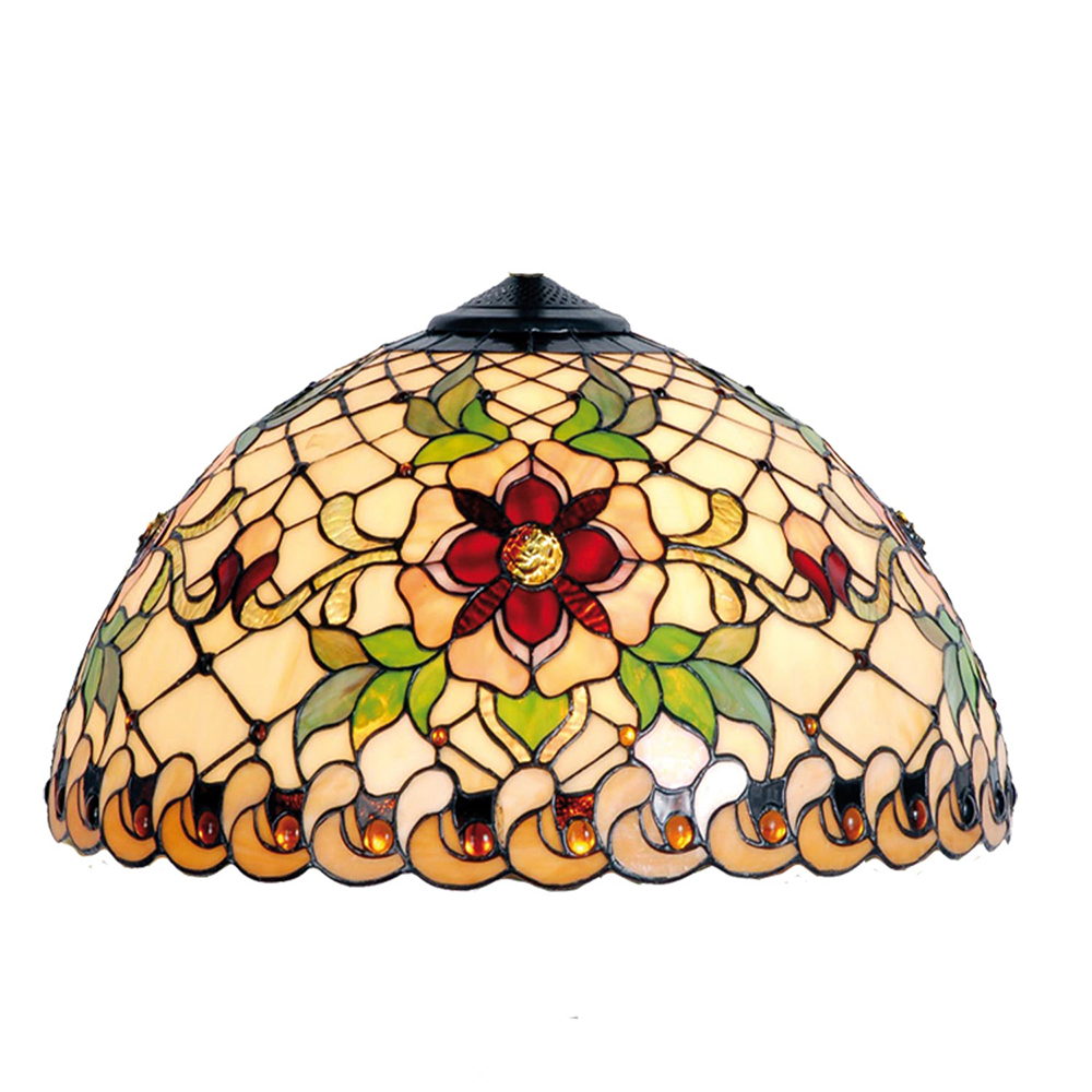 Clayre & Eef   | Lampenkap Tiffany Beige, Rood ø 30x18 cm | 5LL-9929