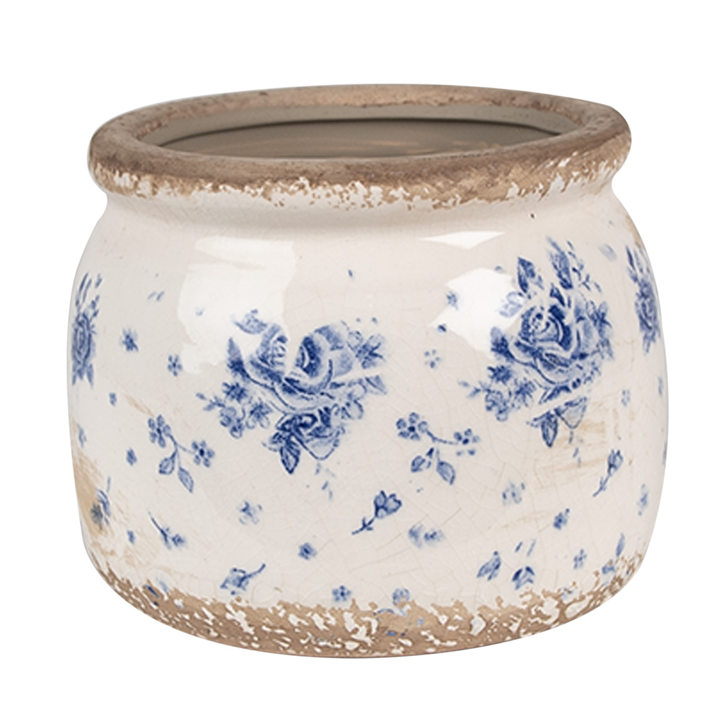 Clayre & Eef   | Bloempot Binnen Beige Blauw ø 12x10 cm | 6CE1659S
