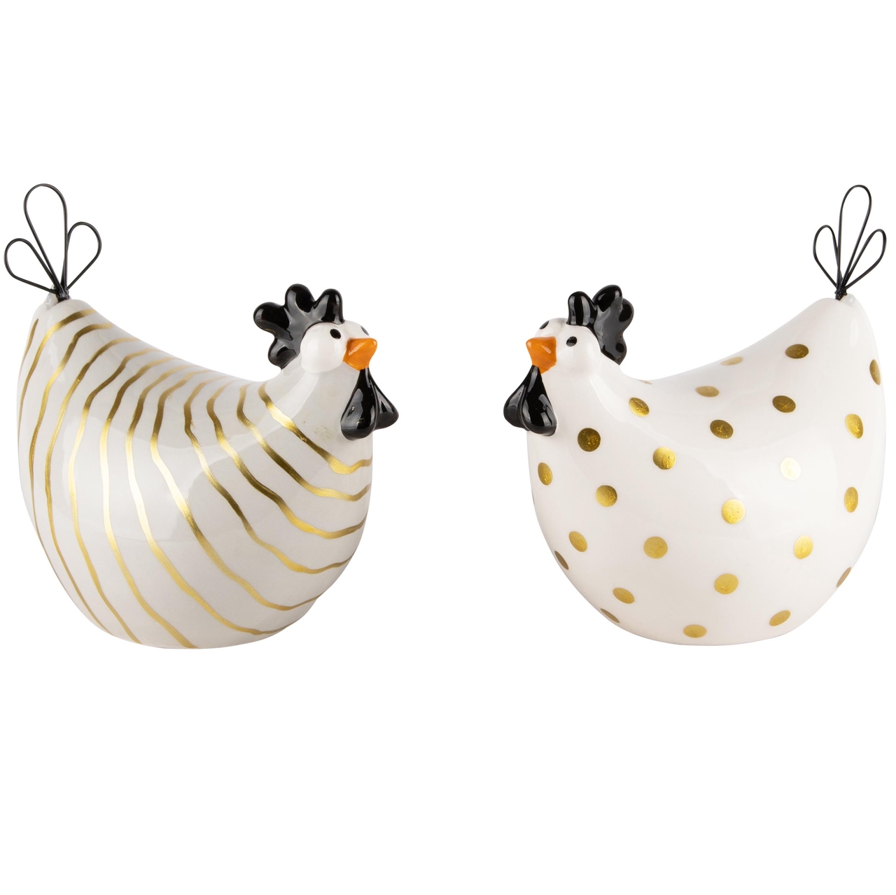 Dekoratief | Kippetje broedend, wit/goud, keramiek, 13x9x13cm, set van 2 stuks | A240056
