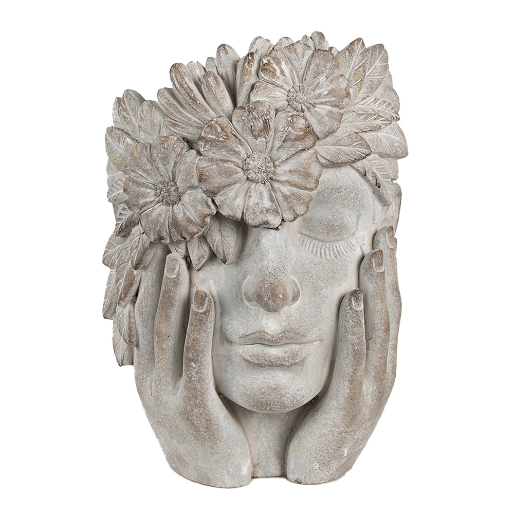 Clayre & Eef   | Bloempot Binnen Hoofd Grijs 27x22x31 cm | 6TE0500