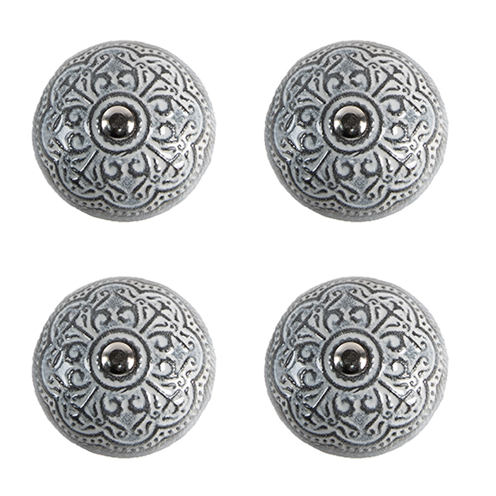 Clayre & Eef   | Deurknop set van 4 Grijs ø 4x3/6 cm | 65303