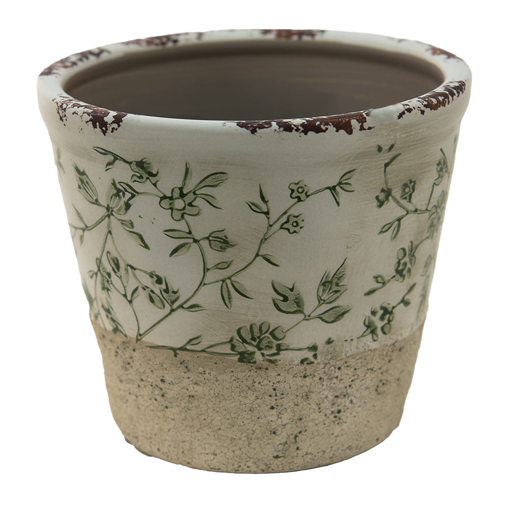 Clayre & Eef   | Bloempot Binnen Groen, Wit ø 12x10 cm | 6CE1384M